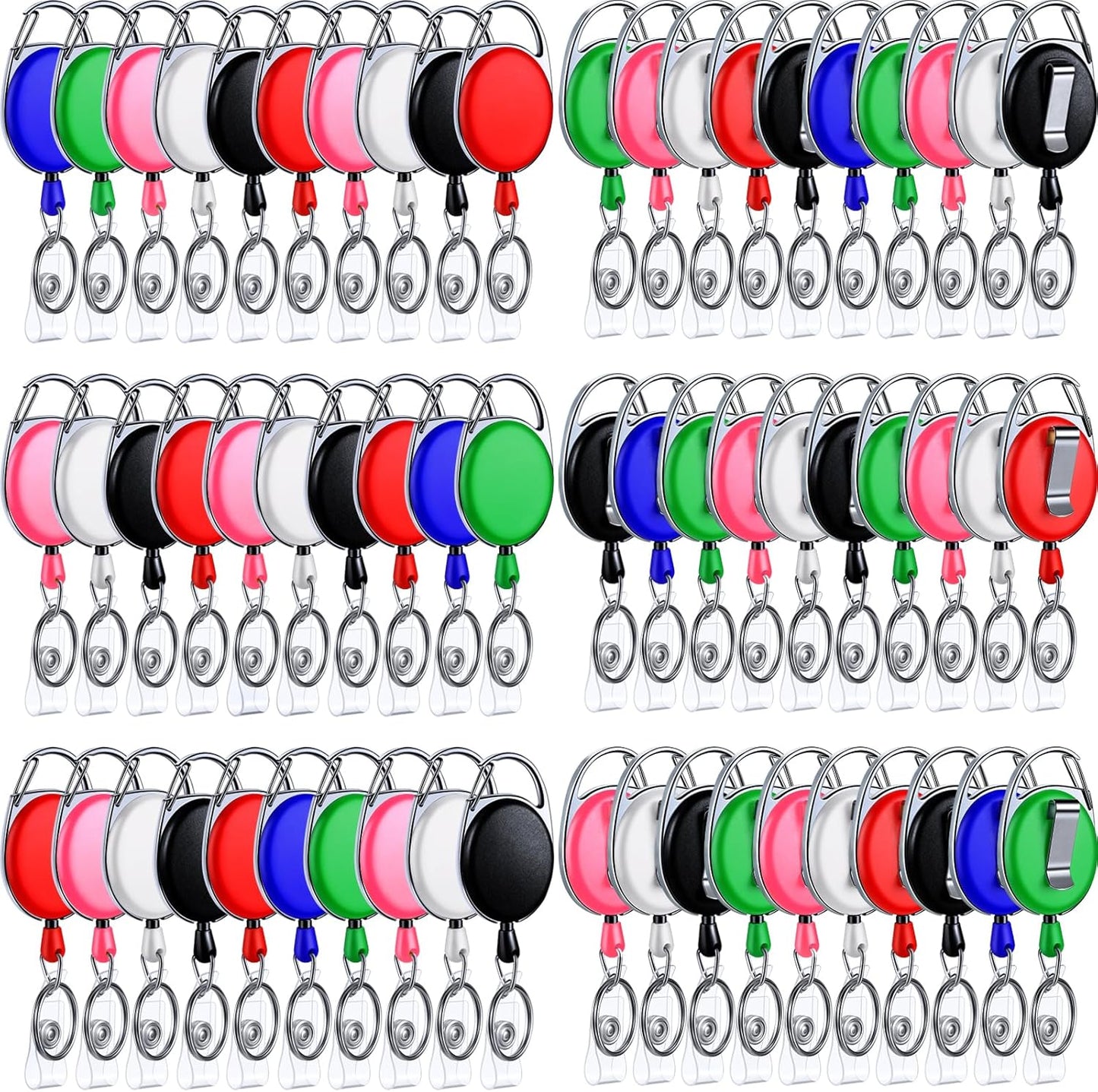 Laumoi 80 Packs Retractable ID Badge Holder Name ID Badge Reel Clips Keychain with Belt Clip and Key Ring for Office Worker Doctor Nurse Employee (Classic Color)