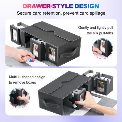 Commander Deck Box for MTG, 6-Deck Modular Card Case with Dice Tray Holds 600+ Double-sleeved Cards, Removable Trading Cards Storage Box with 35PT Magnetic Card Holders for TCG, Black Grey