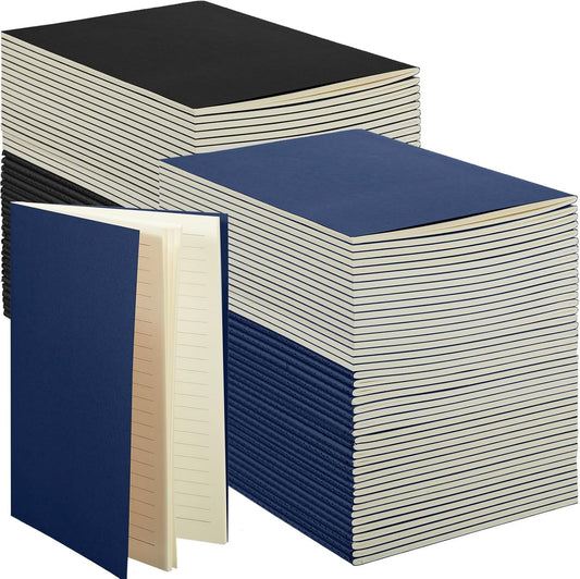 100 Pcs Kraft Notebook Journals 5.5 Inch x 8.3 Inch A5 Softcover Notebooks Bulk for Writing Sketch Office Notepad with 60 Pages 30 Sheets(Black, Navy,Lined)