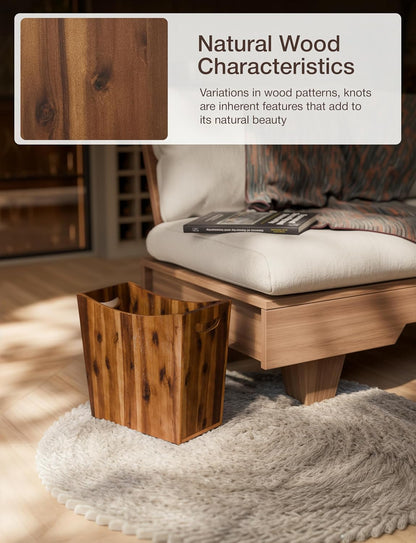 3 Gallons Rectangular Wastebaskets - Acacia Wood Waste Basket with Handles - Small Trash Can for Bathroom - Brown Garbage Bin for Spa Bathroom Decorative, Kitchen Counter, Living Room (Walnut)