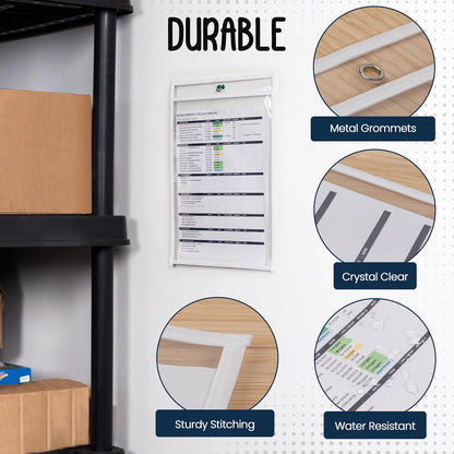 Essex Wares - 5 Pack, White, Job Ticket Holders, 10" Wide x 13.5" Tall - Clear Plastic Shop Ticket Holders - Easy to Use, Reusable & Easy Erase Plastic Invoice Holders, Water-Resistant & Durable