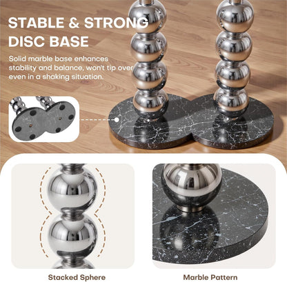 Metal Freestanding Coat Rack with Stainless Steel Double Rods & Marble Base, Hanging Clothes Rack for Entryway, Hallway, Bedroom, Living Room, Sliver