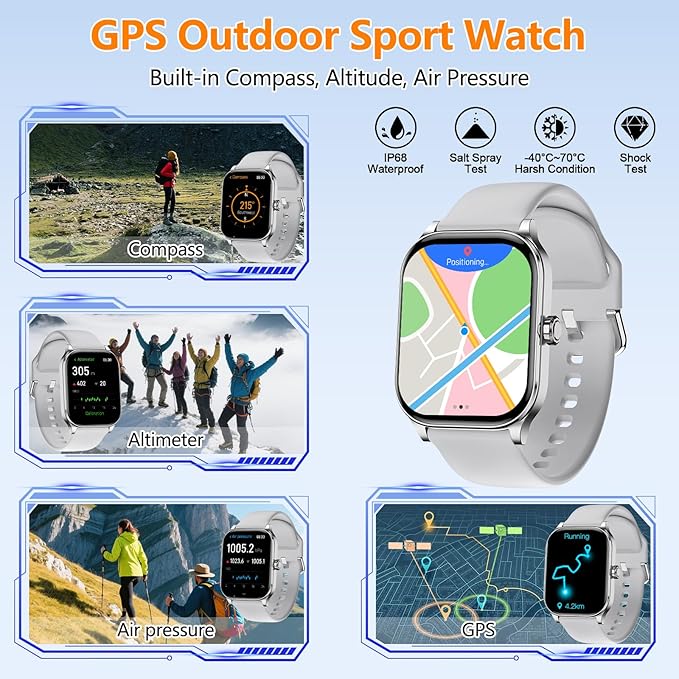 Smart Watch for Women Men with Text and Call, 2025 New AI Smartwatches with Heart Rate/SpO2/Sleep/Stress Monitor, 100+ Sports Modes, GPS Fitness Watches Compatible with iOS/Android (GPS, Silver)