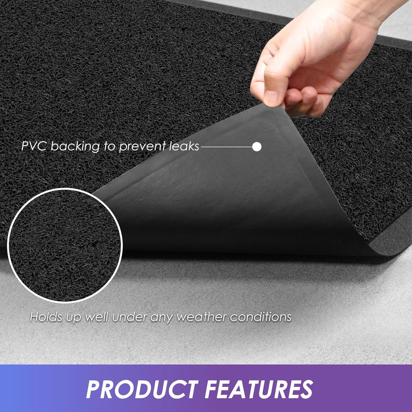 Kuyal Door Mat, 3'x5' Indoor Outdoor Entrance Mat to Trap Dirt and Moisture, Non Slip Waterproof Outdoor Mats, Commercial Floor Inside Outside Entrance, Heavy Duty Durable Welcome Mats, Black