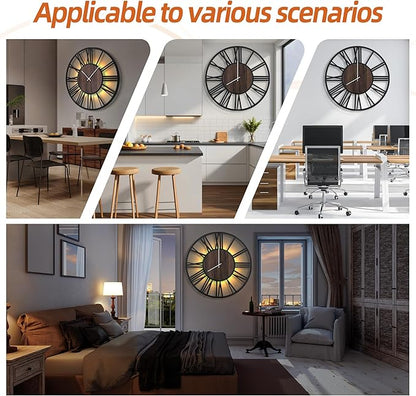 LEIKE Large Wall Clocks with Night Light Battery Operated,Silent Non Ticking,Rustic Modern Big Wood Clock for Living Room, Bedroom,Kitchen,Farmhouse,Office,Home Decor-32 Inch(Roman Numerals)
