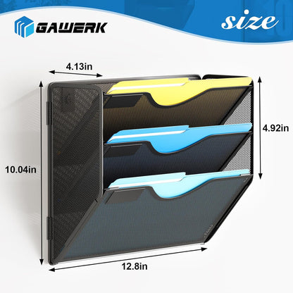 3 Tier Hanging Wall File Organizer, Mesh Mail Paper Orgnization Hanging File Folder Holder for Home Office, Black