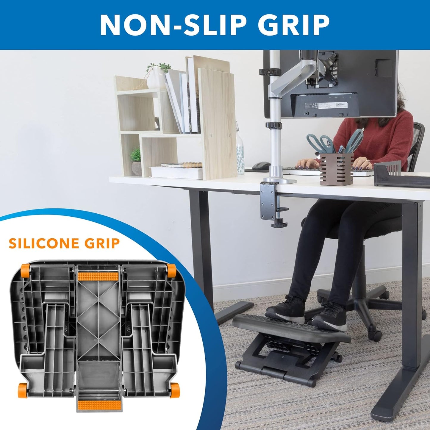 Mount-It! Ergonomic Under Desk Footrest | Massaging Foot Rest Support | Tilting Footrest with 3-Level Height Adjustment | Under Chair Office Footrest