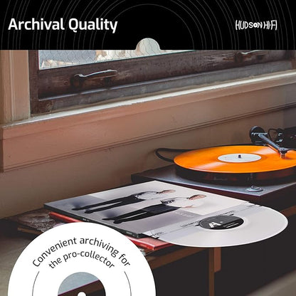 Hudson Hi-Fi Anti-Static Vinyl Record Inner Sleeves 100 Pack - Durable Clear Disc Sleeves- Protect Your LP Albums from Scratches, Dust & Dirt - Acid-Free Rice Paper Interior Disc Covers