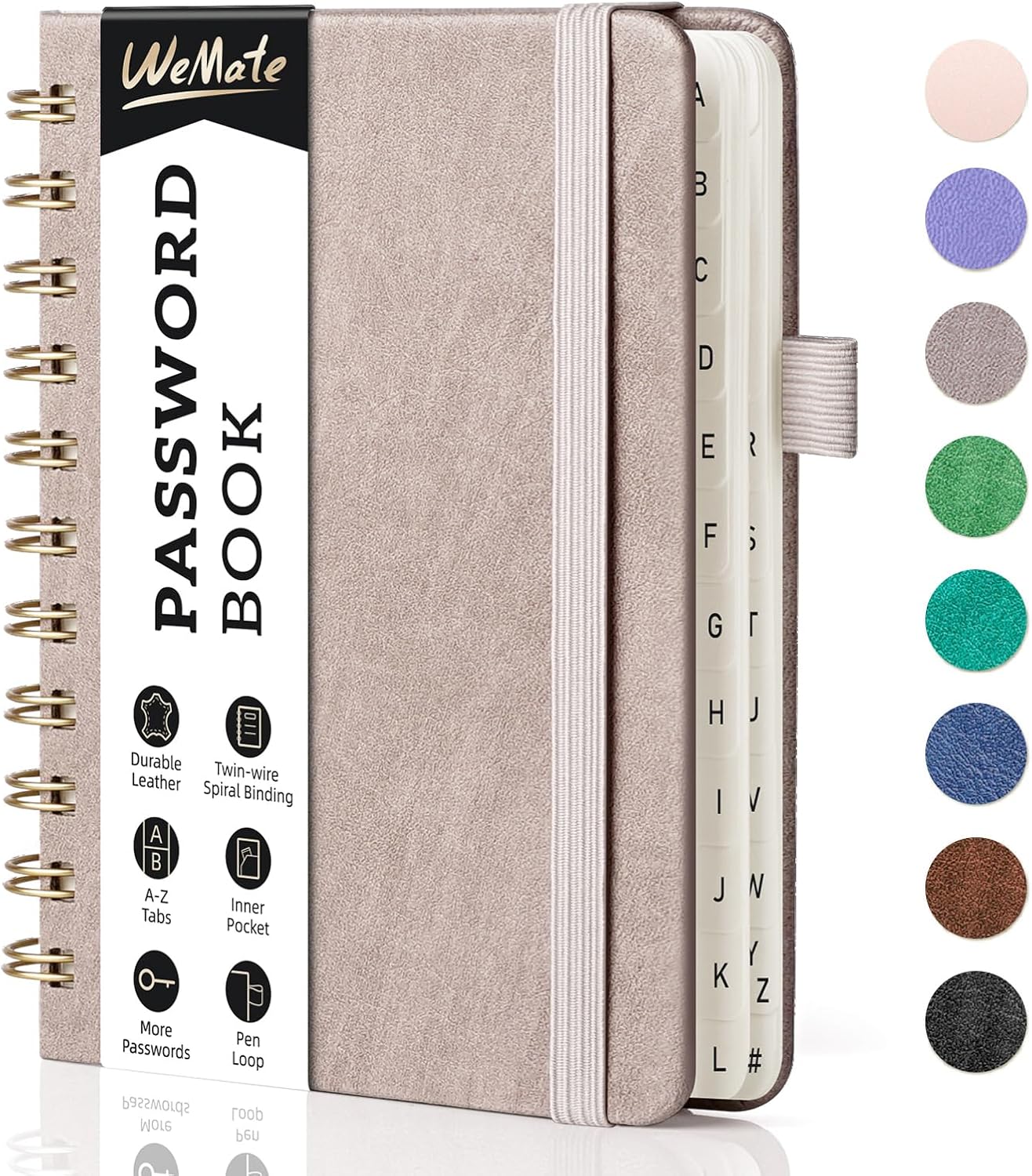 WEMATE Password Book with Alphabetical Tabs, Spiral Password Keeper Book for Seniors, Internet Password Notebook Password Journal Logbook Log in Detail, Small – 4.7''x 6'' (Dusty Rose)