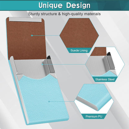 Business Card Holder, Pocket Business Card Case, Slim Card Holders for Men or Women, PU Leather Business Card Carrier Metal RFID Blocking Name Card Holder with Magnetic Clasp