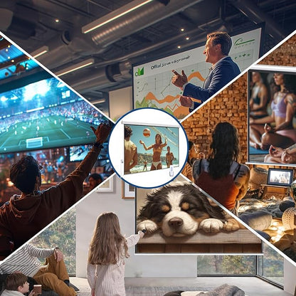 110" Motorized Projector Screen, Electric 4:3 Projector Screen with Remote Control, Indoor/Outdoor HD Movie Screen, Wall/Ceiling Mounted, Perfect for Home Office Theater TV, White
