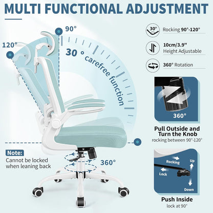 FelixKing Ergonomic Office Chair, Headrest Desk Chair Office Chair with Adjustable Lumbar Support, Home Office Swivel Task Chair with High Back and Armrest, Adjustable Height Gaming Chair(Light Blue)