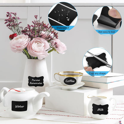Chalkboard Labels - 300pcs Waterproof Reusable Blackboard Stickers with 2 Free Erasable White Chalk Marker, Mini Decorative Chalk Labels for Jars Containers Kitchen Home Pantry Office