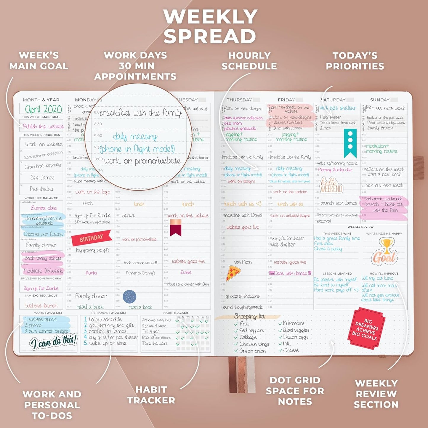 Clever Fox Planner PRO Schedule – Undated Weekly & Monthly Life Planner with Time Slots, Appointment Book & Daily Organizer, A4 (Dark Terracotta)