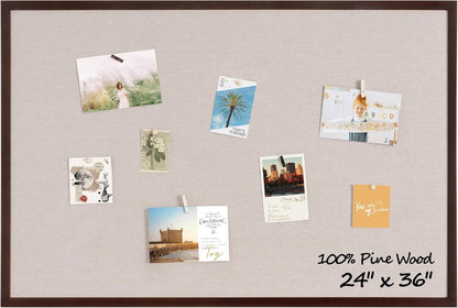 Fun Memories Cork Board Bulletin Board for Office, 24" x 36" Pine Wooden Framed Corkboard, Wall Mounted Notice Pin Board for School Home & Office, Dark Walnut