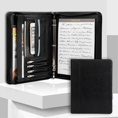 Padfolio with Zipper, Portfolio Binder, Leather Portfolio with Zipper for Men Women, Portfolio Organizer, Padfolio Business Resume A4/Pad, Black