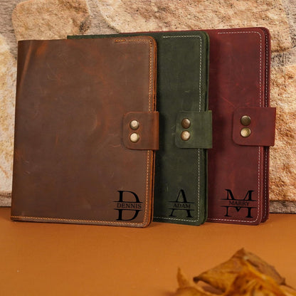 Custom Leather Portfolio, Leather Padfolio, Portfolio Folder, A5 Padfolio for Women, Leather Notebook Cover, Leather Padfolio Gift 8.5"x7" (Brown)