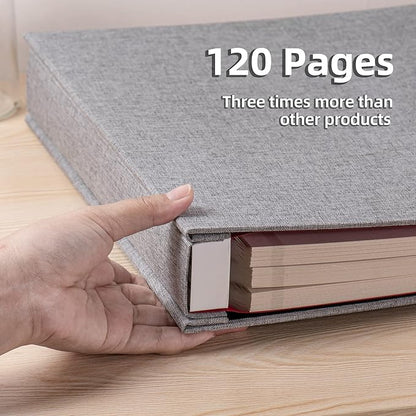 Large Photo Album Self Adhesive 4x6 5x7 3x5 8.5x11 Scrapbook Magnetic Album DIY Scrap Book Length 13 x Width 12.8 (Inches) 120 Sticky Pages Linen Cover DIY Photo Album (Grey)