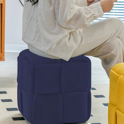 Ottoman Foot Rest Soft and Comfortable Ottoman Square Corduroy Woven Design Sofa Stool (Blue)