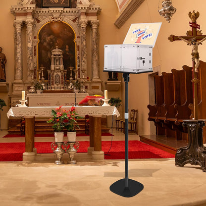 Suggestion Box with Stand, Floor Standing Offering Boxes for Church, Sign Holder, Heavy Duty Metal Base, Donation Boxes Locking Ballot Collection Safe Box for Election Voting Contest