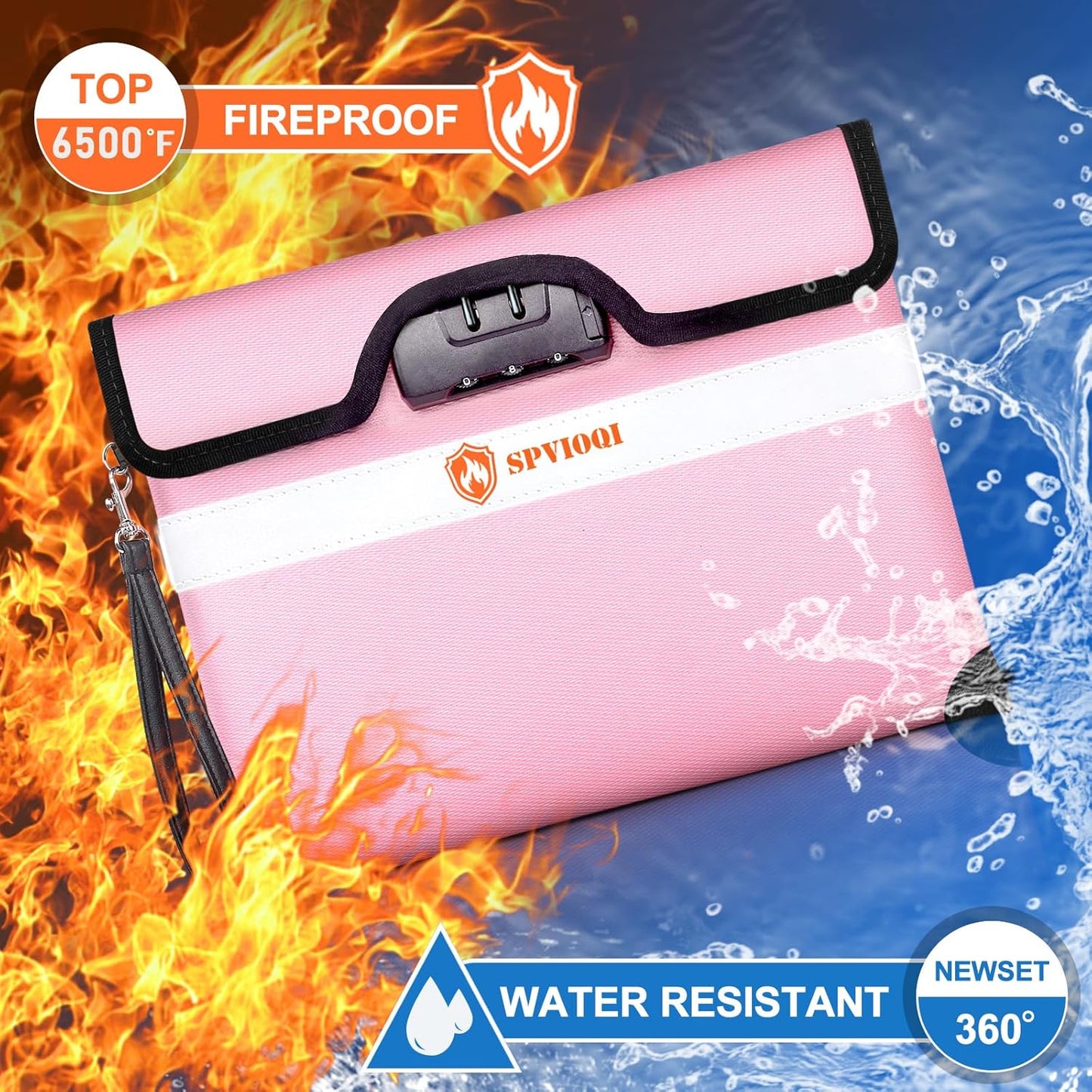 SPVIOQI 6500°F Upgraded Fireproof Document Bag with Lock, Fireproof Money Bag for Cash w. Zipper/Reflective Strip, 10Layers of Heat Insulated Materials, Water Resistant Fireproof Bag for Documents