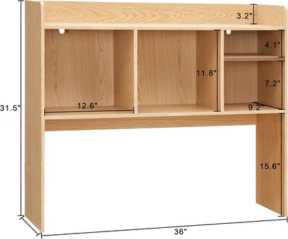 Desktop Bookshelf, Wooden Desk Storage Hutch with 6 Shelves for Computer Desk, 3-Tier Desktop Display Organizer Rack for Office Home (Natural)