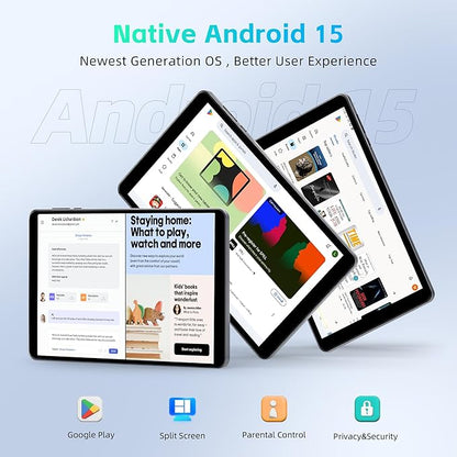 HAOVM 【2025 Android 15 Tablet M8 Tablet 8 inch，8 core CPU, 12GB+64GB，2TB Expandable, HD IPS Display, Wi-Fi 6, BT5.4, 5MP+8MP Camera, 5100mAh Large Battery, Widevine L1, Gray