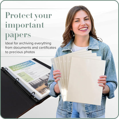 Gallery Leather Clear Sheet Protectors for 3 Ring Binder - Top Loaders Sleeves, 8.5 x 11 Inch, 5 Sheets, Archival Safe, Letter Size, for Documents, Presentations and Photos