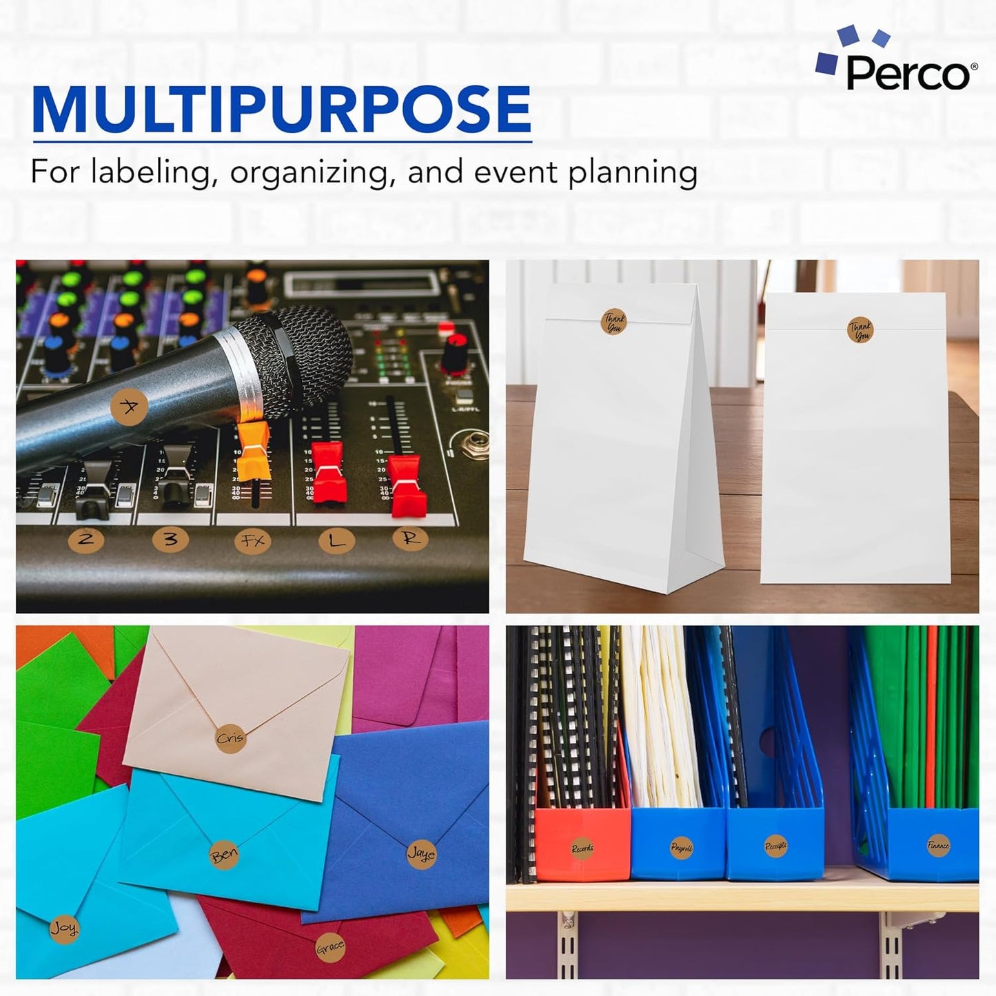 Perco Kraft Brown 1-Inch Round Circle Dot Sticker Labels with Strong and Permanent Adhesive - 1,000 Labels per Roll - Natural, Cardboard-Like Surface - Made in USA