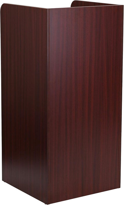 Flash Furniture Sony Laminate Wood Commercial-Grade Trash Receptacle with Tray Top, Wooden Restaurant Trash Can Garbage Receptacle, Mahogany