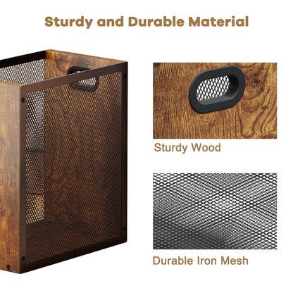 Small Trash Can, Retro Garbage Can With Handle, Iron and Wood Combination Office Trash Can, Industrial Style Design Wastebasket Bin for Bathroom, Laundry Room, Kitchen, Office, Dorm(2.2 Gallon)