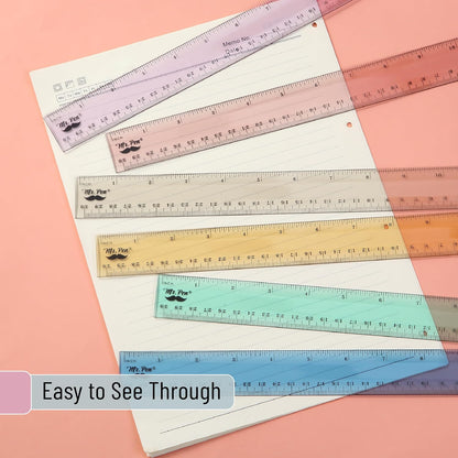 Mr. Pen- Plastic Rulers, 12 Inch, 6 Pack, Morandi Colors, Metric & Imperial, Clear Ruler Set