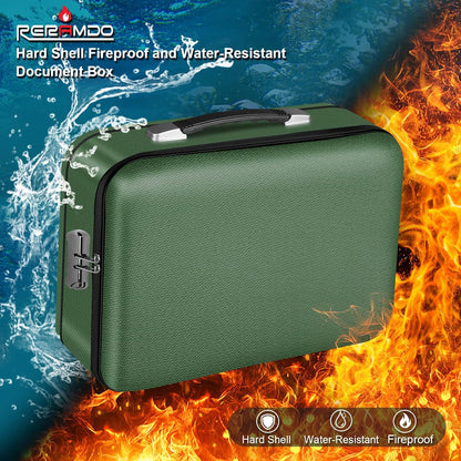 Fireproof Document Box, Hard Shell Fireproof Box, Document Organizer with Lock, Fireproof Water Resistant box, Portable Documents Safe Box for Important Document Certificates, Laptop, Passports, Green