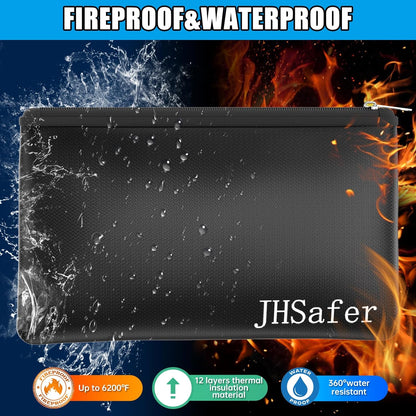 6400℉ Fireproof and Waterproof Money Bags 2pcs with Zipper,11''x6.3'' Fireproof Cash Bag with Zipper,Fireproof Wallet Envelope Safe Pouch Fireproof Bags for Cash Passports Keys Jewellery(Black)
