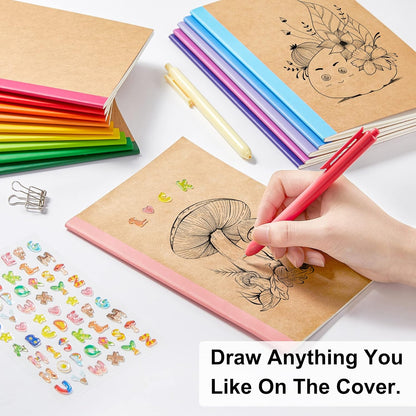 feela 16 Pack Composition Notebooks Bulk, Kraft Cover Lined Blank College Ruled Composition Travel Journals with Rainbow Spines For Women Students Business, 60 Pages, 8.3”x 5.5”, A5, 16 Colors