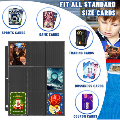 Trading Card Binder Sleeves, Baseball Holder Fit for Standard Size Sport Cards, 3 Ring Binder (Black)