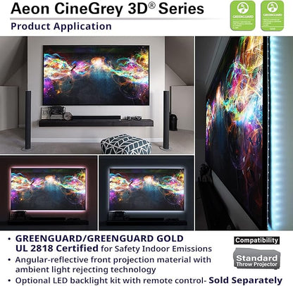 Elite Screens 110 inch CLR/ALR Projector Screen 16:9 4K, Standard Throw Projection, Edge Free Ambient Light Rejecting Fixed Frame Grey for Indoor Movie Screen Home Theater - Aeon CineGrey 3D AR110DHD3