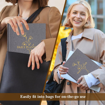 Lanpn Undated Daily Planner Hourly Schedule Notebook, 196 Pages 2 Page per Day To Do List Notebook Notepad Appointment Work Planner, Hardcover Daily Journal Organizer Book For Women 7.7" x 9.3" Grey