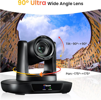 PTZ Camera 4K Conference Room Camera USB3.0/HDMI Live Streaming 12X Optical Zoom Wide Angle for Video Conferencing Church Services Education Medical Work with Zoom Webex OBS YouTube Facebook