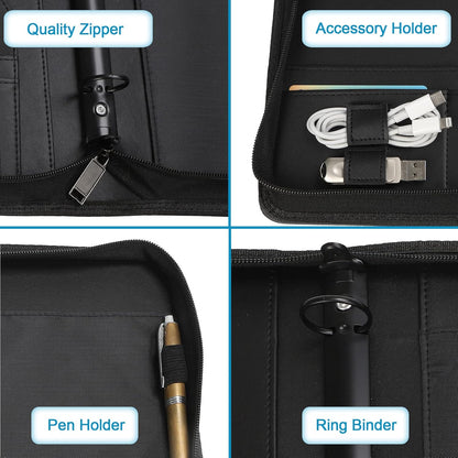 Yodo Zippered Portfolio 3-Ring Binder Business PU Leather Portfolio Interview Resume Legal Document Organizer Notepad Folder Padfolio for Men Women