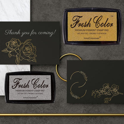 Stamp Pad, Ink Pads for Rubber Stamps, Wedding Card, Wedding Invitation, Stamps for Crafts, Scrapbooking Supplies, Card Making, Embossing Ink, Permanent Ink Pads, Non Toxic, Safe (Gold Ink Pad)