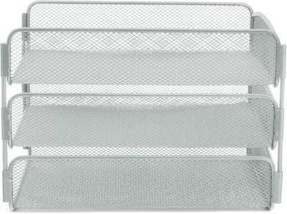 Safco Onyx Desktop Organizer, 3-Tier Paper Tray, Durable Steel Mesh Construction,Silver