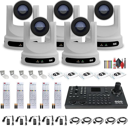 PTZOptics 5 x Move SE PTZ Camera with 20x Optical Zoom + SuperJoy PTZ Camera Controller + 5 x Wall Mount + Cleaning Kit + Wire Straps