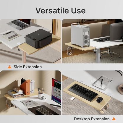 Desk Extender Tray, 28" x 12" Clamp On Desk Shelf, Desk Extension with Laptop Holder, Table Desk Arm Rest, Clamp On Keyboard Tray for Office and Home, Workstation Organizer, Large, Wood
