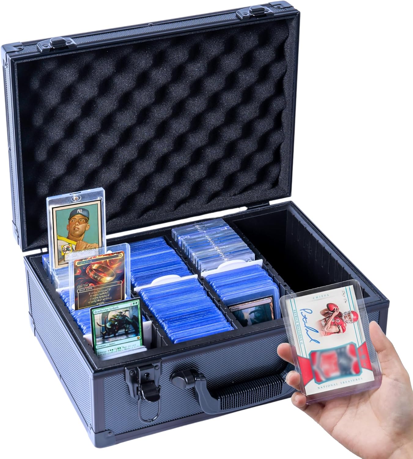 Premium Toploader Storage Box With Card Dividers For 3 X 4 Rigid Cards Holds 530+ 35pt Toploaders Trading Card Storage Box Suitable For TCG And Magnetic Card Holders, Black, K00SBa3