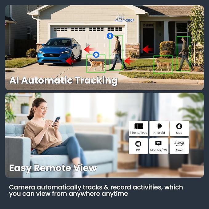 xmartO 16CH 14-Camera WiFi6 Security Camera System Wireless Outdoor/Indoor, 16CH 4K NVR with 4X 2K HD Dual Lens Cameras with Auto Tracking, 1TB HDD (Plug-in 24/7 Surveillance, Long Range WiFi)