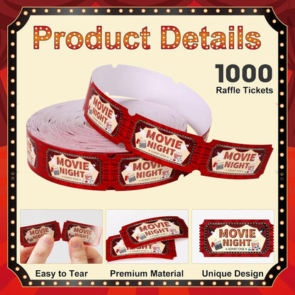 1000 Pcs Carnival Movie Tickets Roll Movie Night Theme Party Decorations Raffle Tickets Party Entry for Events Carnival Favors Supplies