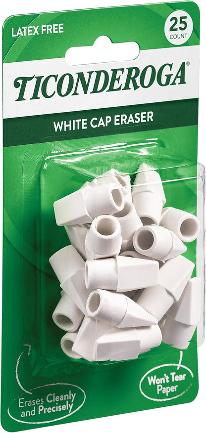 Ticonderoga Pencil Cap Erasers, White, 25 Count, 6 Packs (X38025)