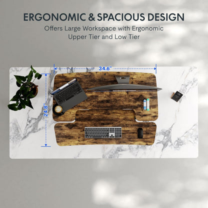 FLEXISPOT 35" Electric Standing Desk Converter, Height Adjustable Motorized Desk Riser for Computer Monitors & Laptop Workstation, Rustic Color