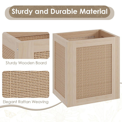 Retro Office Trash Can, Iron and Wood Combination Bedroom Garbage Can, Rectangular Design Wastebasket with Handle, Industrial Style Trash Can for Home Office, 4.5 Gallon (Natural Color)